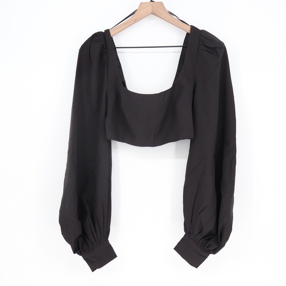 Naked Wardrobe Womens Black Puff Sleeve Square Neck Crop Top Size M - Picture 2 of 7